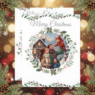 Elegant Snowy White Christmas Family Photo Card