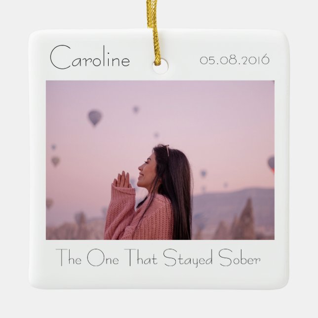 Elegant Sobriety Keepsake, Minimal Anniversary Ceramic Ornament (Front)