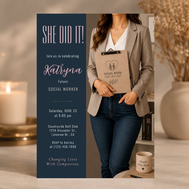 Elegant Social Worker Celebration Invite (Elegant social worker graduation invitation with a warm editorial and compassionate aesthetic ✨)