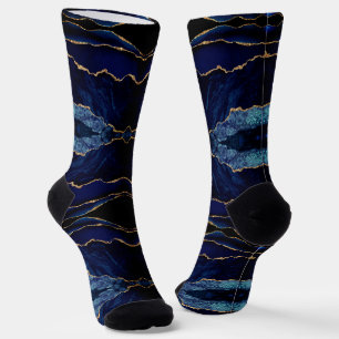 Elegant Socks Agate Navy Blue Gold Glitter Marble