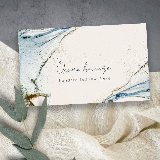 Elegant Soft Abstract Watercolor Blue Gold Beachy Business Card (Creator Uploaded)