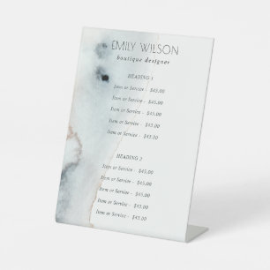 Elegant Soft Aqua Blue Gold Beachy Service Price  Pedestal Sign