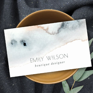 Elegant Soft Aqua Blue Gold Watercolor Beachy Business Card
