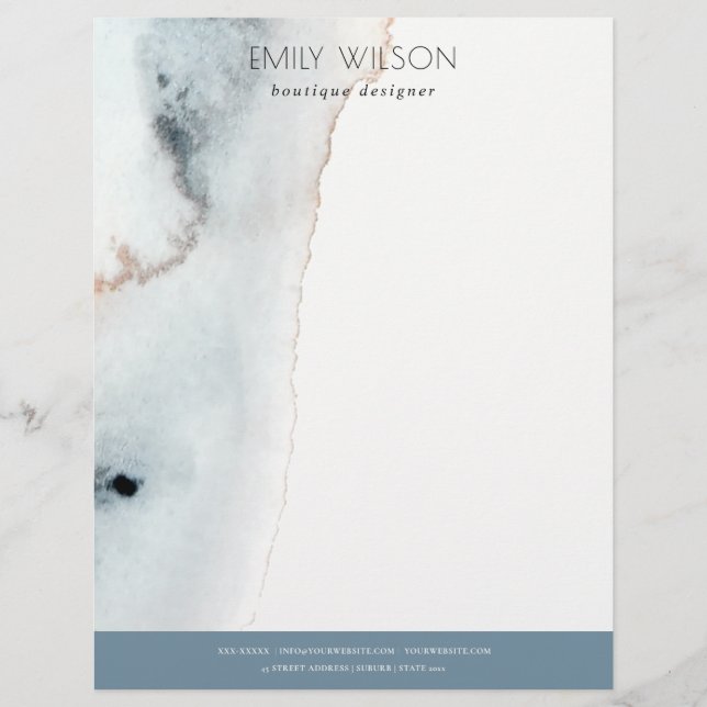 Elegant Soft Aqua Blue Gold Watercolor Beachy Custom Letterhead (Front)