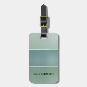 ELEGANT SOFT AQUA BLUE GREEN METALLIC STRIPS LUGGAGE TAG