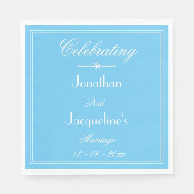 Elegant Soft Aqua Blue Wedding Custom Names Paper Napkin (Front)
