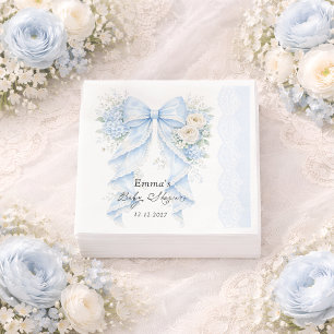 Elegant Soft Blue Bow Floral Boy Baby Shower Napkin