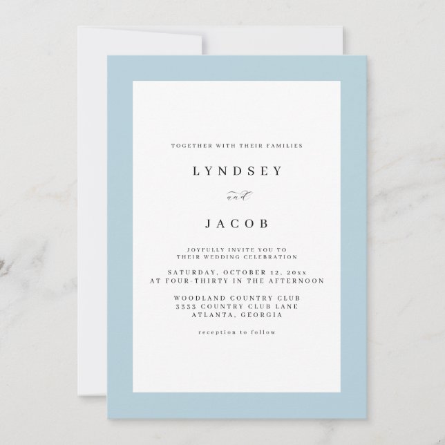 Elegant Soft Blue Classic Wedding Invitation (Front)