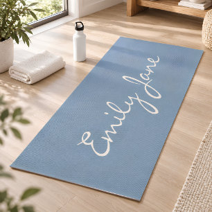 Elegant Soft Blue Handwritten Script Name Custom  Yoga Mat
