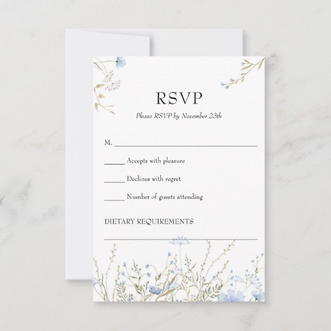 Elegant soft blue Wildflower Meadow rsvp card (Front)
