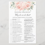 Elegant Soft Blush Floral Wedding Traditions Game<br><div class="desc">Simply press the customise it button to edit texts,  further re-arrange and format the style and placement of the texts.  Matching items available in store!  Answer Key: 1.L 2.P 3.E 4.N 5.B 6.A 7.G 8.M 9.O 10.H 11.D 12.C 13.J 14.K 15.F 16.R 17.I 18.Q (c) The Happy Cat Studio.</div>