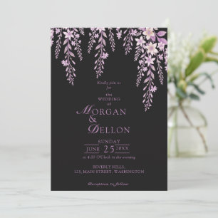 Elegant Soft Blush Lavender Floral Black Wedding Invitation