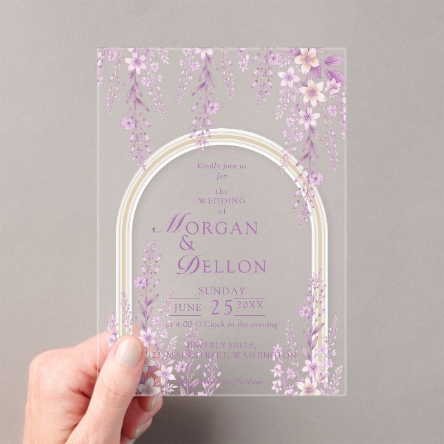 Elegant Soft Blush Lavender Floral Wedding Acrylic Invitations (Insitu (Handheld))