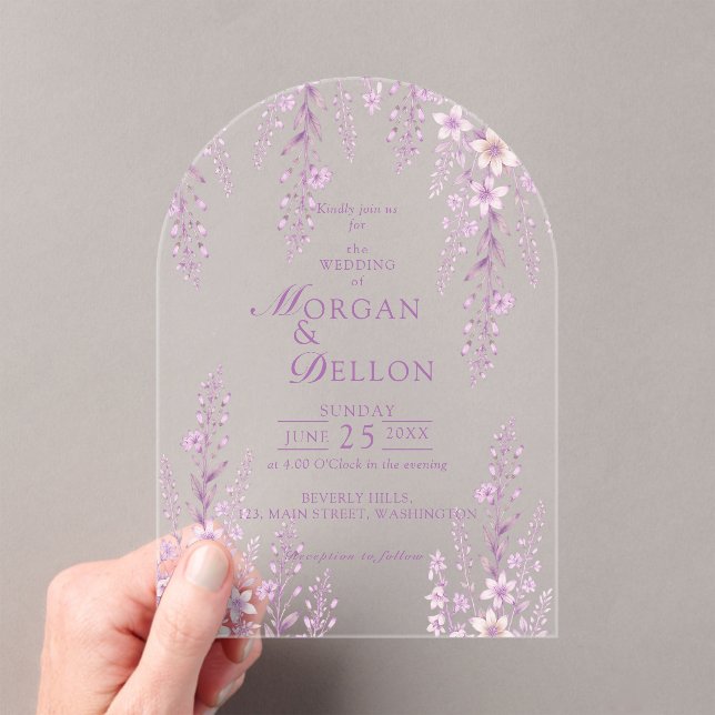 Elegant Soft Blush Lavender Floral Wedding Acrylic Invitations (Insitu (Handheld))