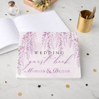 Elegant Soft Blush Lavender Floral Wedding Guest Book