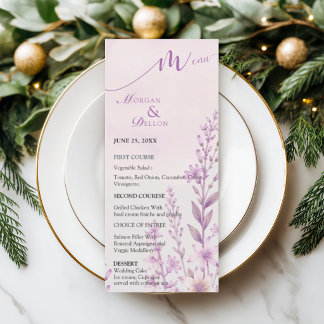 Elegant Soft Blush Lavender Floral Wedding Menu