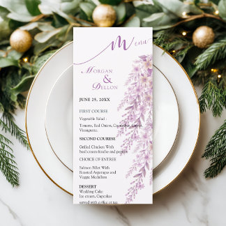 Elegant Soft Blush Lavender Floral Wedding Menu