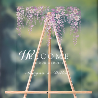 Elegant Soft Blush Lavender Floral Wedding Welcome Acrylic Sign