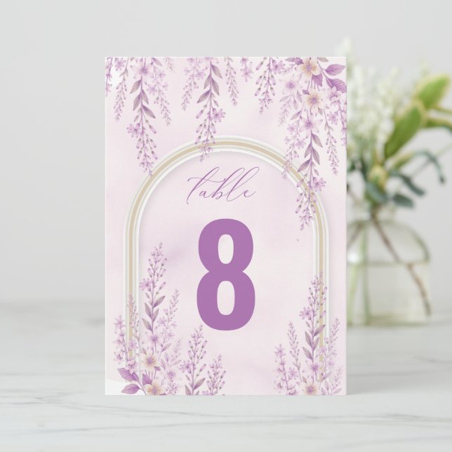 Elegant Soft Blush Lavender Wedding Table Number (Standing Front)