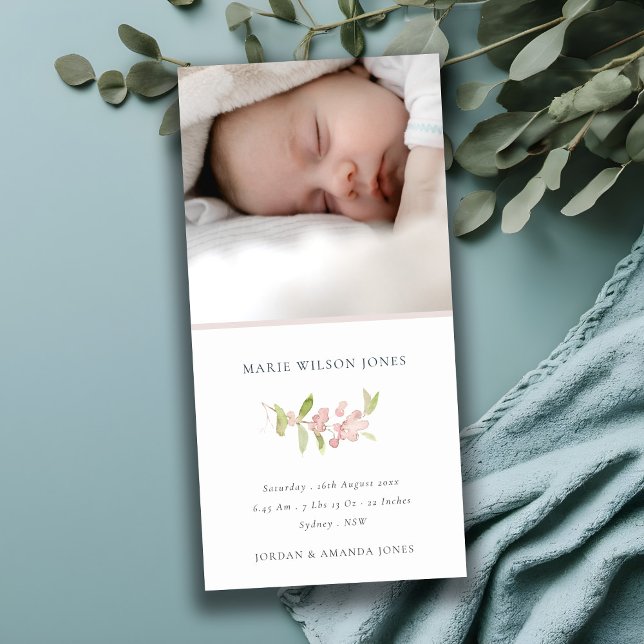 Elegant Soft Blush Pink Berry Floral Baby Girl Announcement (Creator Uploaded)