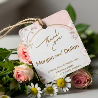 Elegant Soft Blush Pink Cherry Blossom Wedding Favour Tags