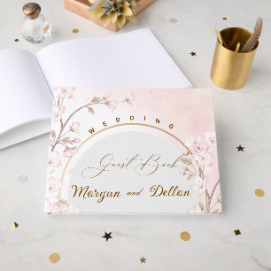 Elegant Soft Blush Pink Cherry Blossom Wedding Guest Book