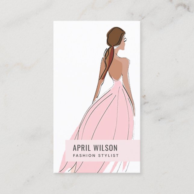 ELEGANT SOFT BLUSH PINK EVENING GOWN BRIDAL DRESS BUSINESS CARD (Front)