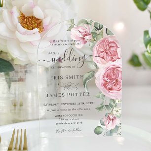 Elegant Soft Blush Pink Floral Greenery Wedding Acrylic Invitations