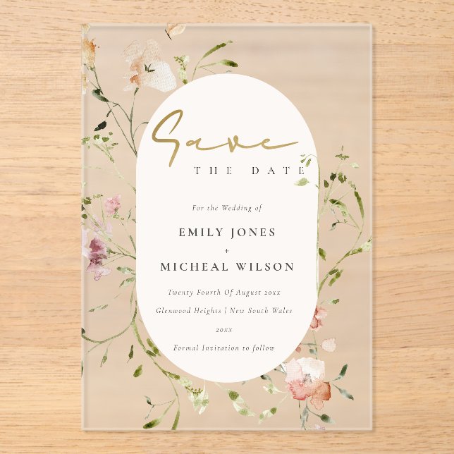 Elegant Soft Blush Red Green Meadow Watercolor Acrylic Invitations (Front)