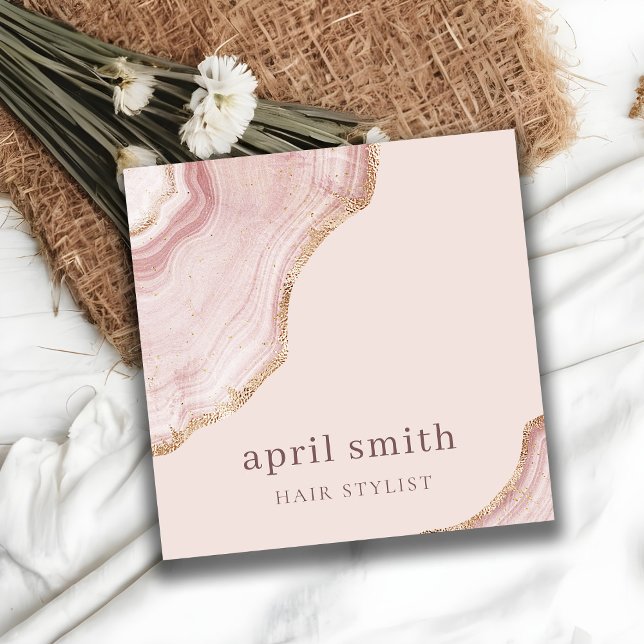 Elegant Soft Blush Rose Gold Agate Marble QR Code Square Business Card (Creator Uploaded)