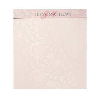 ELEGANT SOFT BLUSH ROSE GOLD DAMASK|NAME & INITIAL NOTEPAD