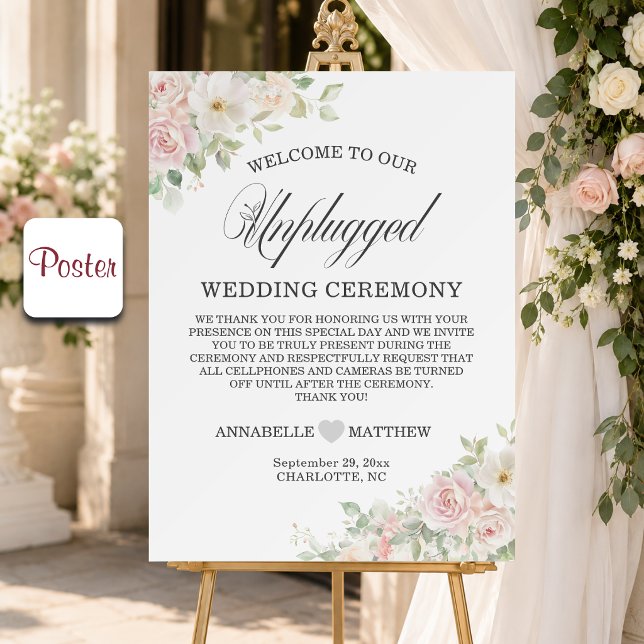 Elegant Soft Blush Roses Unplugged Wedding  Poster (Creator Uploaded)