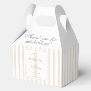 Elegant Soft Champagne Stripe 1st Birthday Gable Favour Box