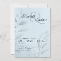 Elegant Soft Cool Blue Botanical Script Wedding 