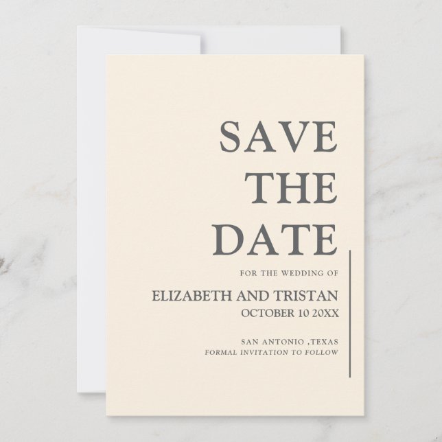 Elegant Soft Cream Minimalist Wedding  Save The Date (Front)