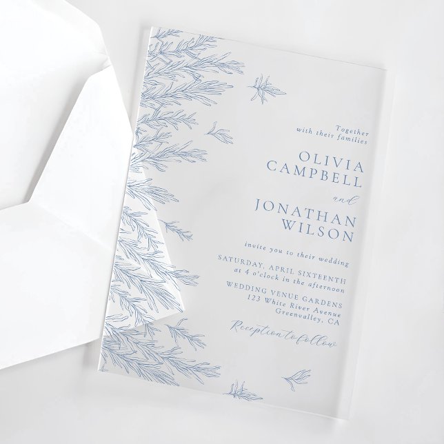 Elegant Soft Dusty Blue Leaves Botanical Wedding Acrylic Invitations (Creator Uploaded)