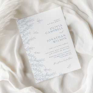 Elegant Soft Dusty Blue Leaves Botanical Wedding Invitation