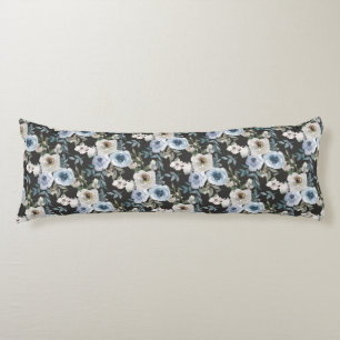 Elegant Soft Dusty Blue Watercolor Florals for Body Cushion