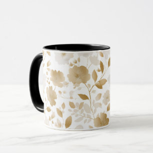 Elegant Soft Gold Flower White Floral Pattern Mug
