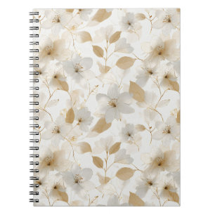 Elegant Soft Gold Flower White Floral Pattern Notebook
