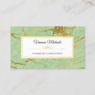 Elegant Soft Green and Faux Gold Marble Accountant Business Card