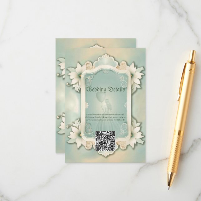 Elegant soft green floral design. enclosure card (Front/Back In Situ)