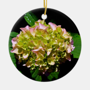 Elegant soft green pink green floral hydrangea ceramic ornament