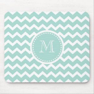 Elegant Soft Green Retro Chevron Zig Zag Monogram Mouse Pad