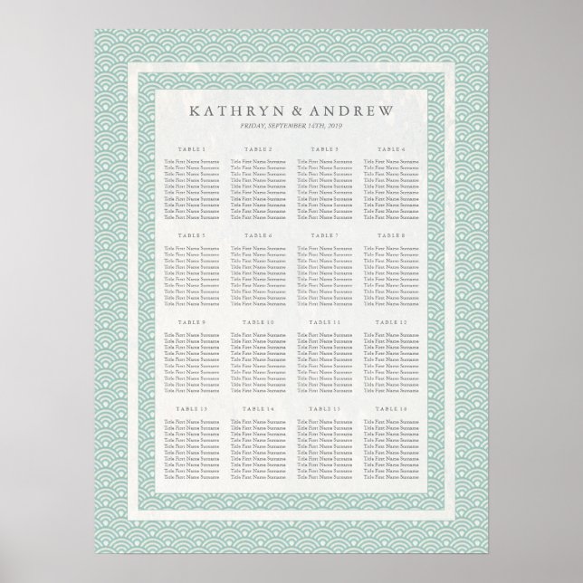 Elegant Soft Green Seigaiha Wedding Seating Chart (Front)
