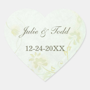 Elegant Soft Green Vintage Save The Date Wedding Heart Sticker