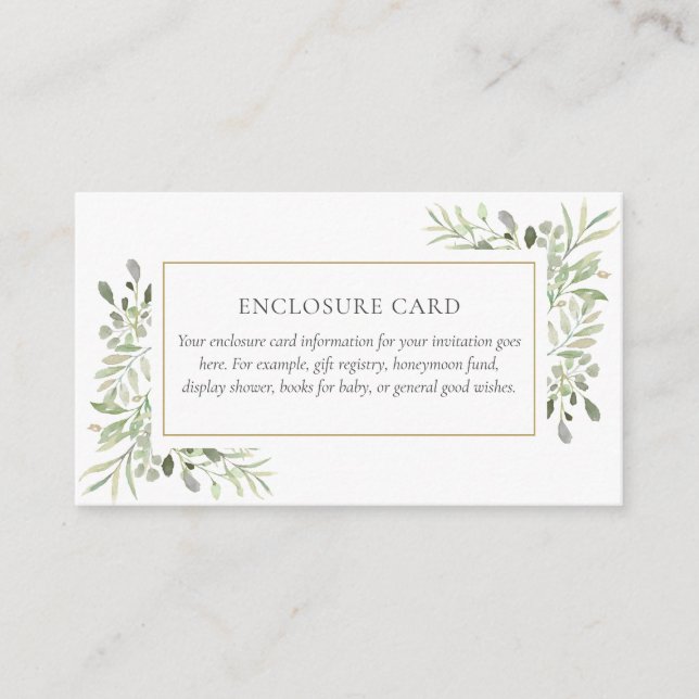 Elegant Soft Leaves Greenery Enclosure Card (Front)
