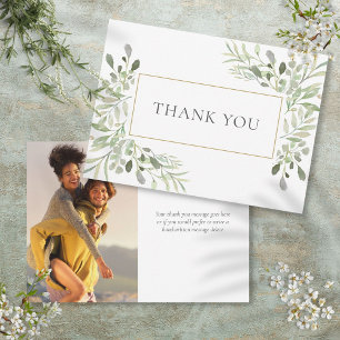 Elegant Soft Leaves Greenery Photo Thank You Card