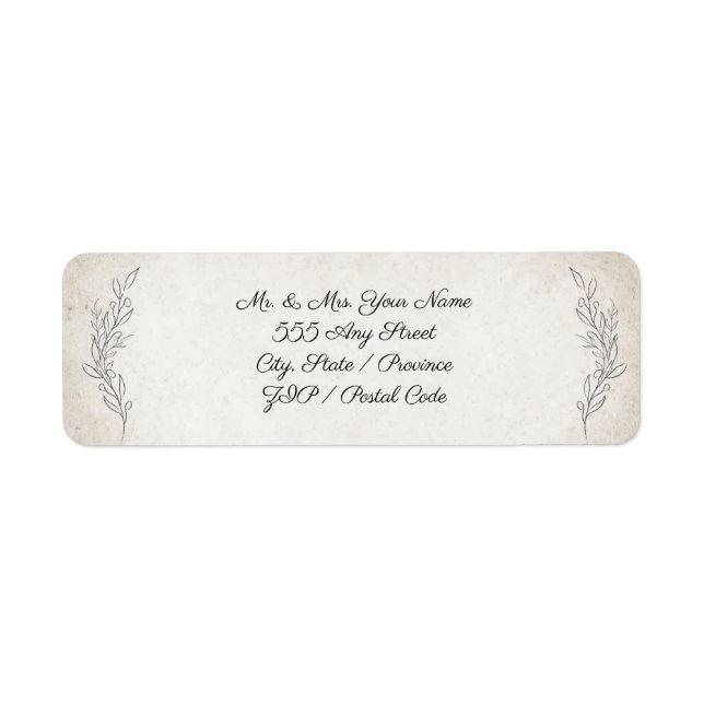 Elegant Soft Leaves Script Wedding Return Address Label (Front)