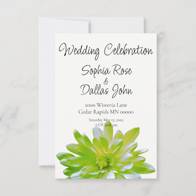 Elegant soft light green floral daisy wedding invitation (Front)